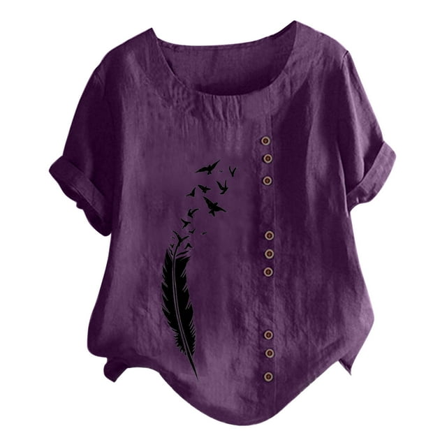 SZXZYGS Chemise Jour de l'Indépendance Enfants Garçons Femmes Grand Coton Lin Manches Courtes Bouton Haut Col Rond Couleur Unie Imprimé Pull