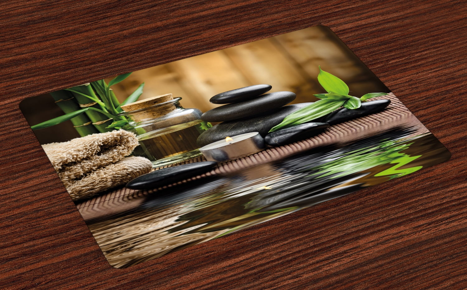 Spa Placemats Set of 4 Asian Zen Massage Stone Triplets with Herbal Oil
