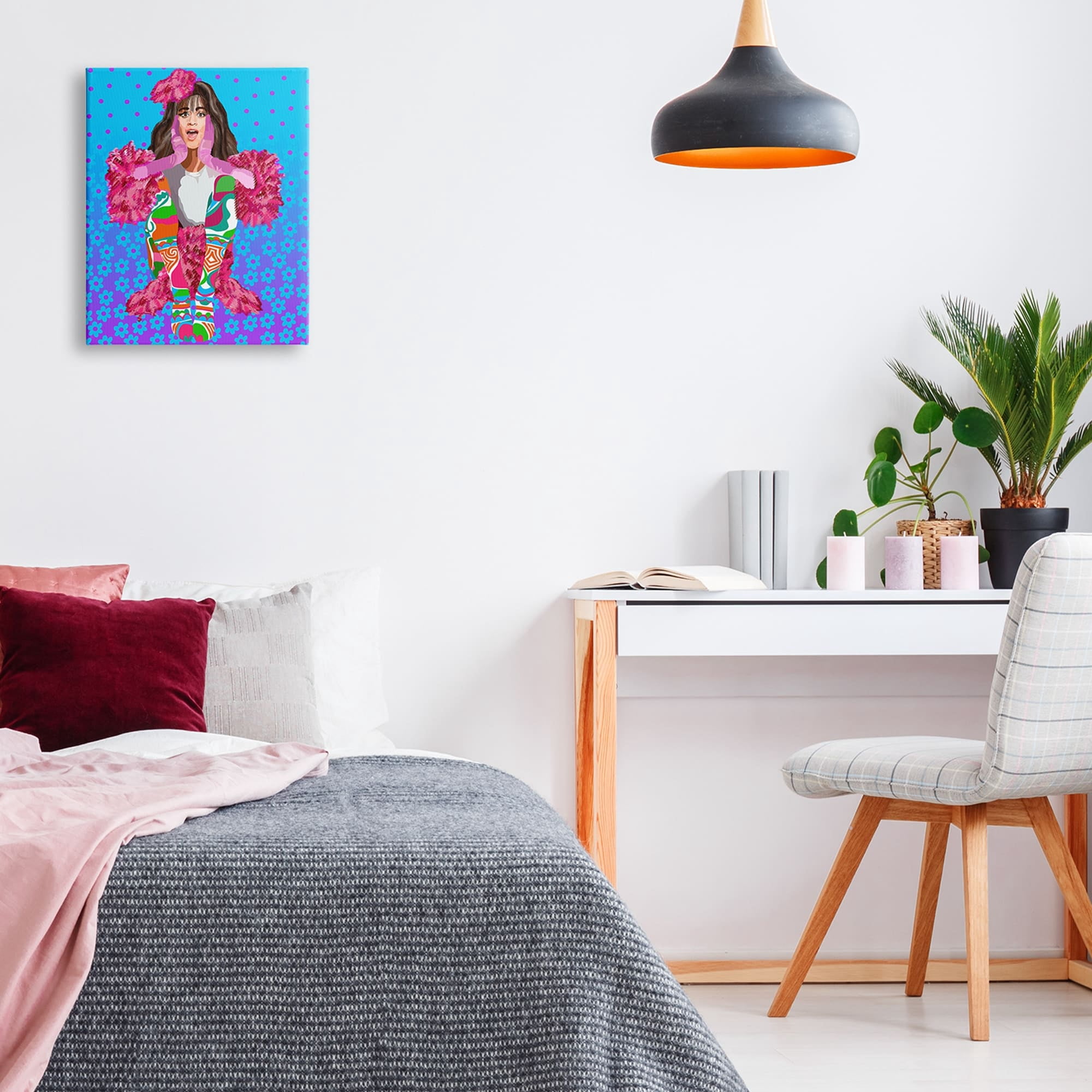 Stupell Industries Floral Daisy Pattern Camilla Sitting Vivid Pink Clothing Graphic Art Gallery-Wrapped Canvas Print Wall Art, 16x20, by Lynnda Rakos