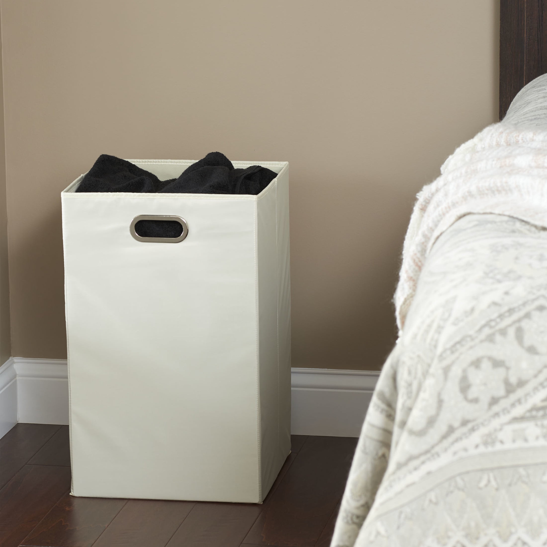 Household Essentials GEN Folding Laundry Hamper, Grommet Handles, Sturdy Fiberboard with Polyester Lining, Quick Set-Up, Squared Shape Saves Space, Natural