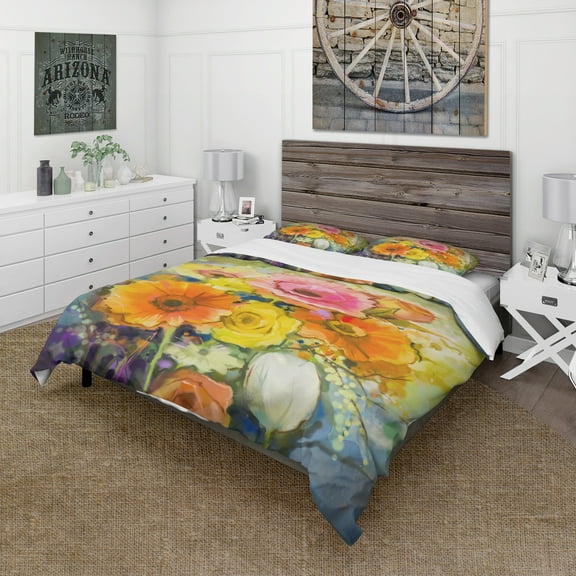 Designart 'White Gerbera Red Rose and Tulips' Cabin & Lodge Duvet Cover Set