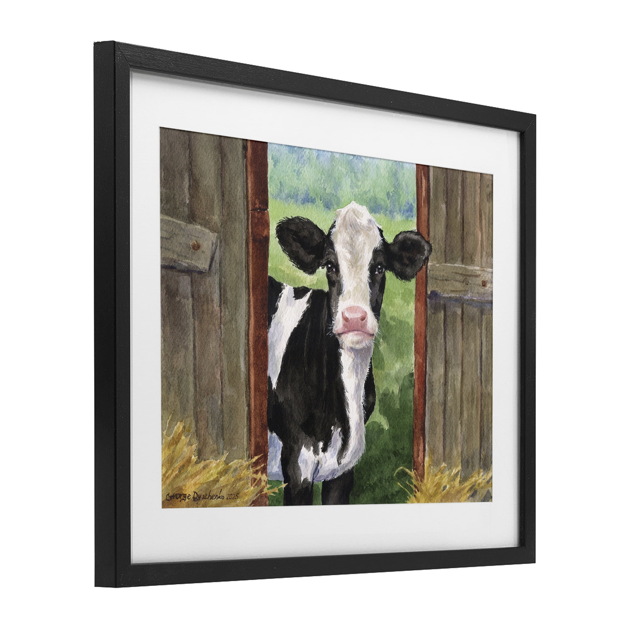 Stupell Industries Cow in Wooden Gate Black Framed Print Under Glass, design by George Dyachenko