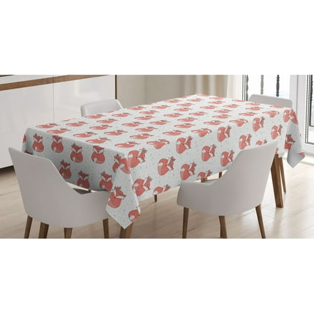 

Fox Tablecloth Inspirations in Hand Drawn Forest Animal Pattern with Dotted Background Rectangle Satin Table Cover Accent for Dining Room and Kitchen 60 X 84 Coral Seafoam Black by Ambesonne