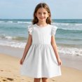thumbnail image 5 of Grblisyd Girls Dresses Size 10-12 Summer Solid Color Cotton Linen Sundress Casual Party Wedding Ruffle Sleeve Crew Neck Knee Length A Line Dress, 5 of 6