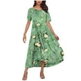 thumbnail image 2 of Horkkom Floral Dress for Women Crew Neck Short Sleeve Shirt Dresses Summer Maxi Pleated Dress with Pockets Green L, 2 of 5