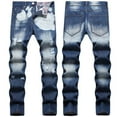 thumbnail image 1 of TIMIFIS Jean pour Homme Coupe Classique Régulière Jean en Coton Tendance Mode Micro Élastique Coupe Ajustée à Cordon Élastique Petite Jambe Droite-Bluefall, 1 of 1