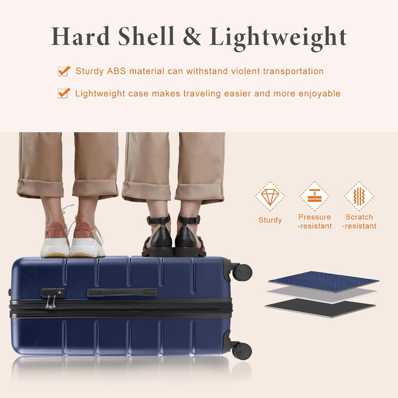 Sybels 24 Inch Carry On Luggage, Hard Shell Expandable Suitcase with TSA Lock and Double Spinner Wheels, Blue