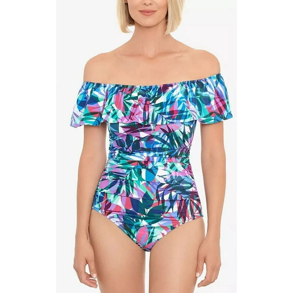 Off-The-Shoulder Tummy-Control One-Piece Swimsuit New Prism Multi 14