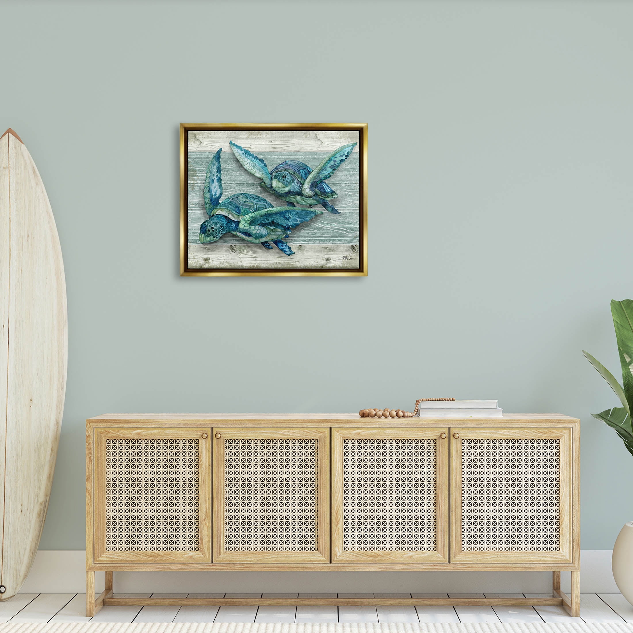 Stupell Industries Northpoint Sea Turtles Sealife Graphic Art Metallic Gold Floating Framed Canvas Print Wall Art, Design by Paul Brent