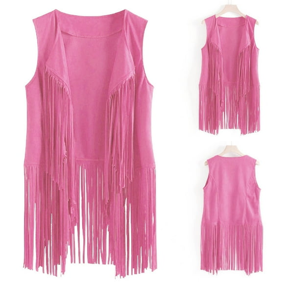 Pink Tassel Vest for Women, Suede Women's Plus Size Vests, Tassel Vest for Women Slim and Sleeveless Vest for Women, L
