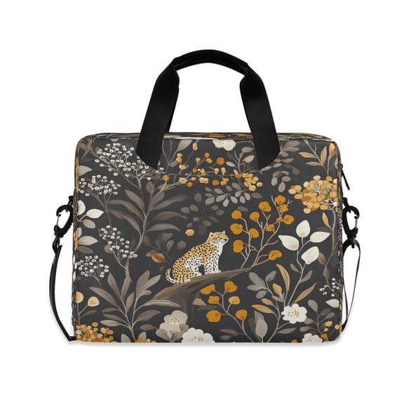 16inch Laptop Briefcase, Business Laptop Bag with Detachable Strap & Padded Compartment, Water-Resistant Polyester,Leopard