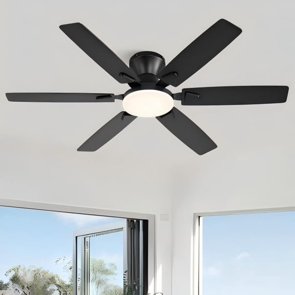 Lokivas 52in Ceiling Fan with Light, Modern Ceiling Fans with Remote Control and Reversible 6 Speed Reversible for Bedroom, Living Room, Black