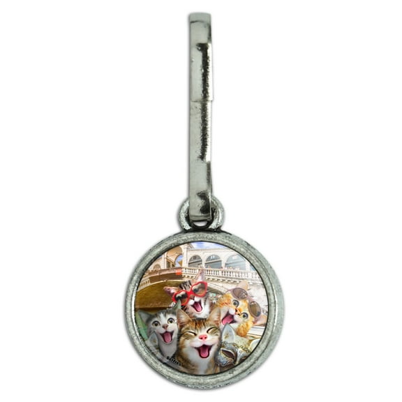 Venice Italy Cats Selfie Antiqued Charm Clothes Purse Suitcase Backpack Zipper Pull Aid