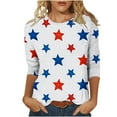thumbnail image 2 of American Flag Shirts Womens Red White and Blue Shirts for Women Patriotic T Shirts Women Patriotic Tops for Women Fourth of July Tees Casual Crewneck 3/4 Sleeve Loose T Shirt Ladies Blouses Shirts, 2 of 5