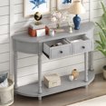 thumbnail image 3 of TREXM Retro Circular Curved Design Console Table with Open Style Shelf Solid Wooden Frame and Legs Two Top Drawers (Gray Wash, OLD SKU: WF298768AAE), 3 of 9