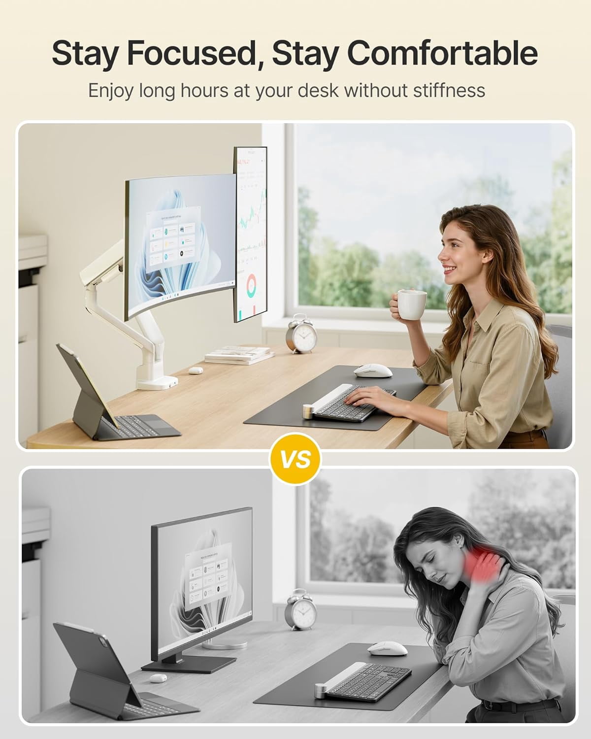 monTEK Dual Monitor Arm with USB Ports, Mechanical Spring Dual Monitor Mount for 17–35" Screens, Holds up to 26.4 lb per Arm, Full Motion Desk Stand with VESA 75x75/100x100, C-Clamp & Grommet