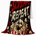 thumbnail image 2 of decorative motif Movie Lettering Above Skull Filled decorative motif, Soft Flannel Blanket with Vintage decorative motif Poster Print, Housewarming Gift and Home Decor for Bedroom and Living Room, 2 of 7