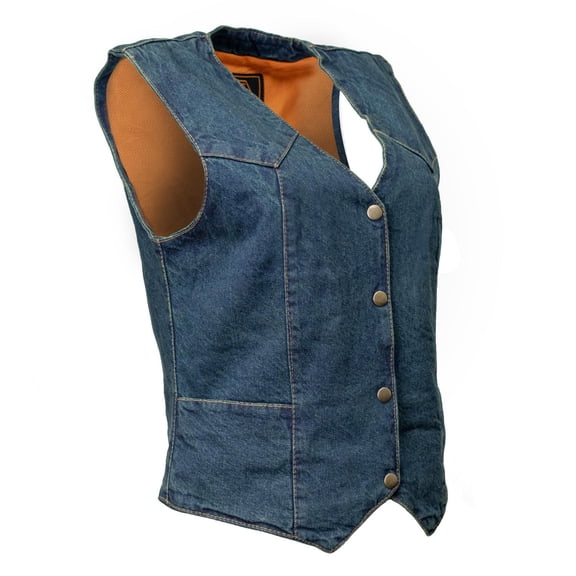 Milwaukee Leather MDL4000 Women's Blue Plain Side 4 Snap Front Denim Vest Medium
