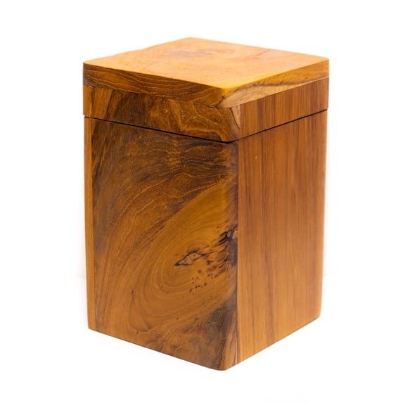 Square Teak Wood Lidded Container - Large