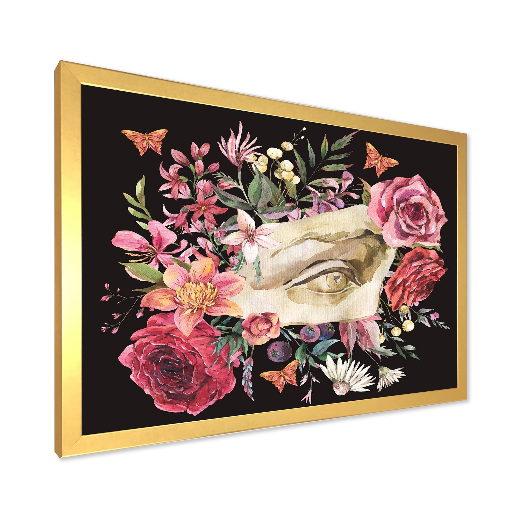 Designart 'Dried Wildflowers With Greek Sculpture David Eye' Farmhouse Framed Art Print