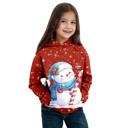 Boys Girls Christmas Hooded Shirt Christmas Pattern Long Sleeve Sweatshirt with Pocket Oversized Hoodies Hoodie Sweatershirt 3-4 Years