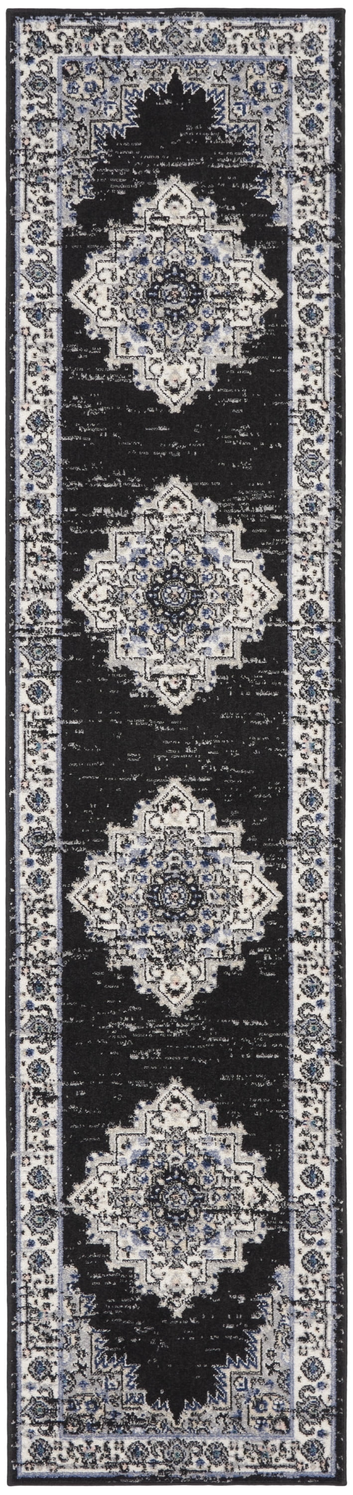 Nourison Passion Persian Black Ivory 2'2" x 10' Area Rug, (2x10)