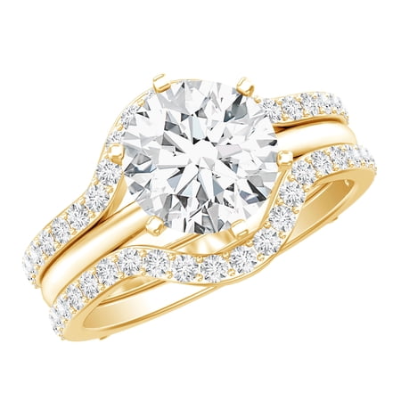 Rosec Jewels Certified Moissanite Solitaire Wedding Ring Set for Women - 8 mm - D-VS1 Grade 10K Yellow Gold US 10.00
