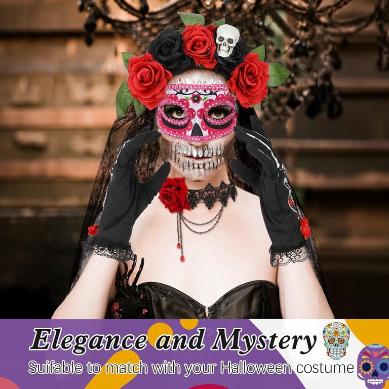 4PCS Day of the Dead Costume Set for Women, Flower Skull  display picture 3