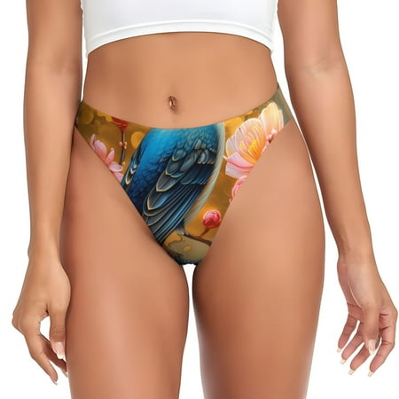 Rateoe Bluebird Blossom Elegance Pattern Seamless Women Underwear Thongs No Show Ladies Thong No Line Breathable Comfortable Panties Undies for Women-X-Large