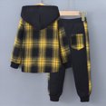 thumbnail image 4 of Xyant Toddler Boy Clothes Fall Winter Outfits 2-7 Years Little Boys Plaid Hooded Button Top & Sweatpants Set 2Pcs, 4 of 7