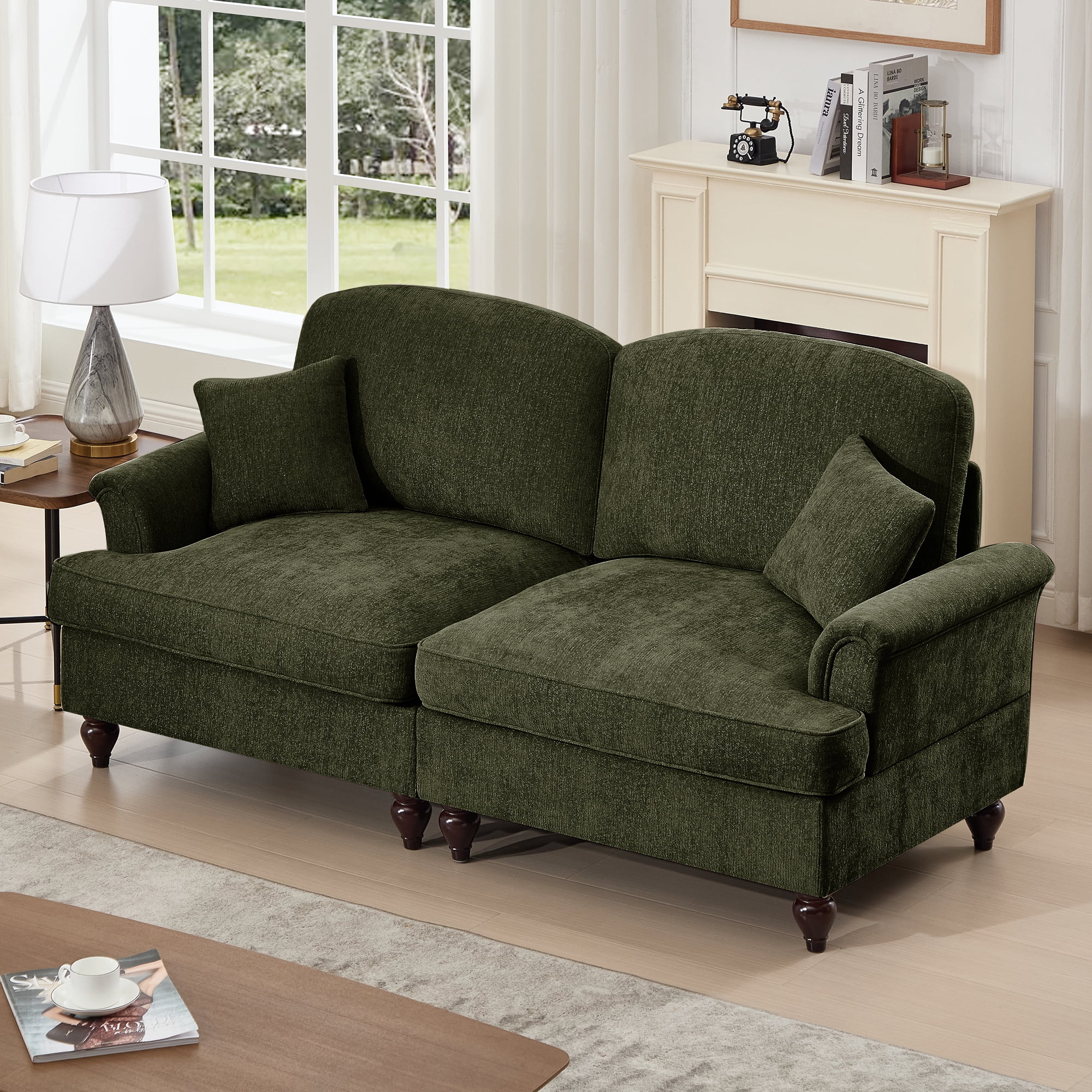 Gewnee 2-in-1 Convertible Sectional Sofa with Removable Ruffled Skirt , Petal-Shaped Arms, Ottoman and Lumbar Pillow Included, Multiple Configurations