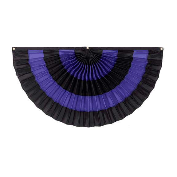 Independence Bunting - 2' x 4' Nylon Mourning Flag Bunting! Fully Sewn Black & Purple Memorial 5 Stripe Pleated Fan Flag Bunting Banner. Pleated Fans Made in the USA!