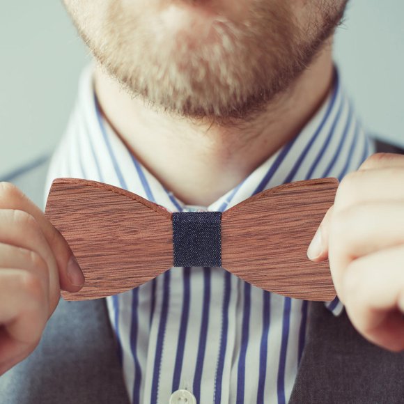 Minkissy 1Pc Durable Wooden Bow Tie for Men Wedding Party Featuring Adjustable Comfortable Strap