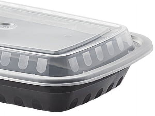 VeZee 28 oz. Black Rectangular Plastic Meal Prep Containers with Clear Dome Lids| Bento Box, BPA Free, Stackable, Microwave/Dishwasher/Freezer Safe|40CT
