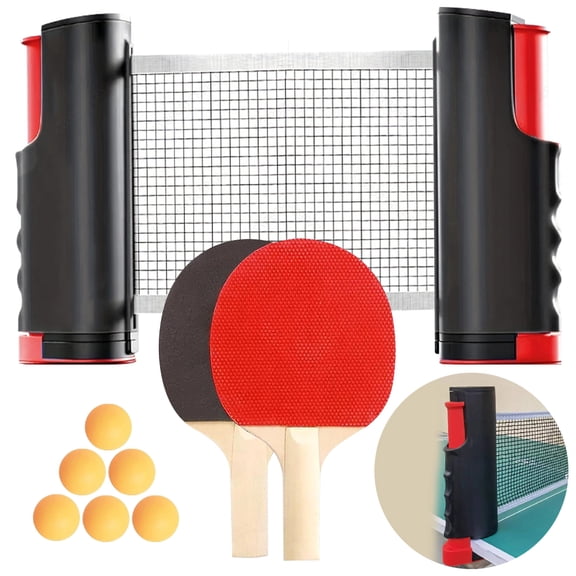 Jercoda All-in-One Ping Pong Table Tennis Set, 2 Player Set with 6 Balls and Retractable Net, Indoor Outdoor Healthy Game
