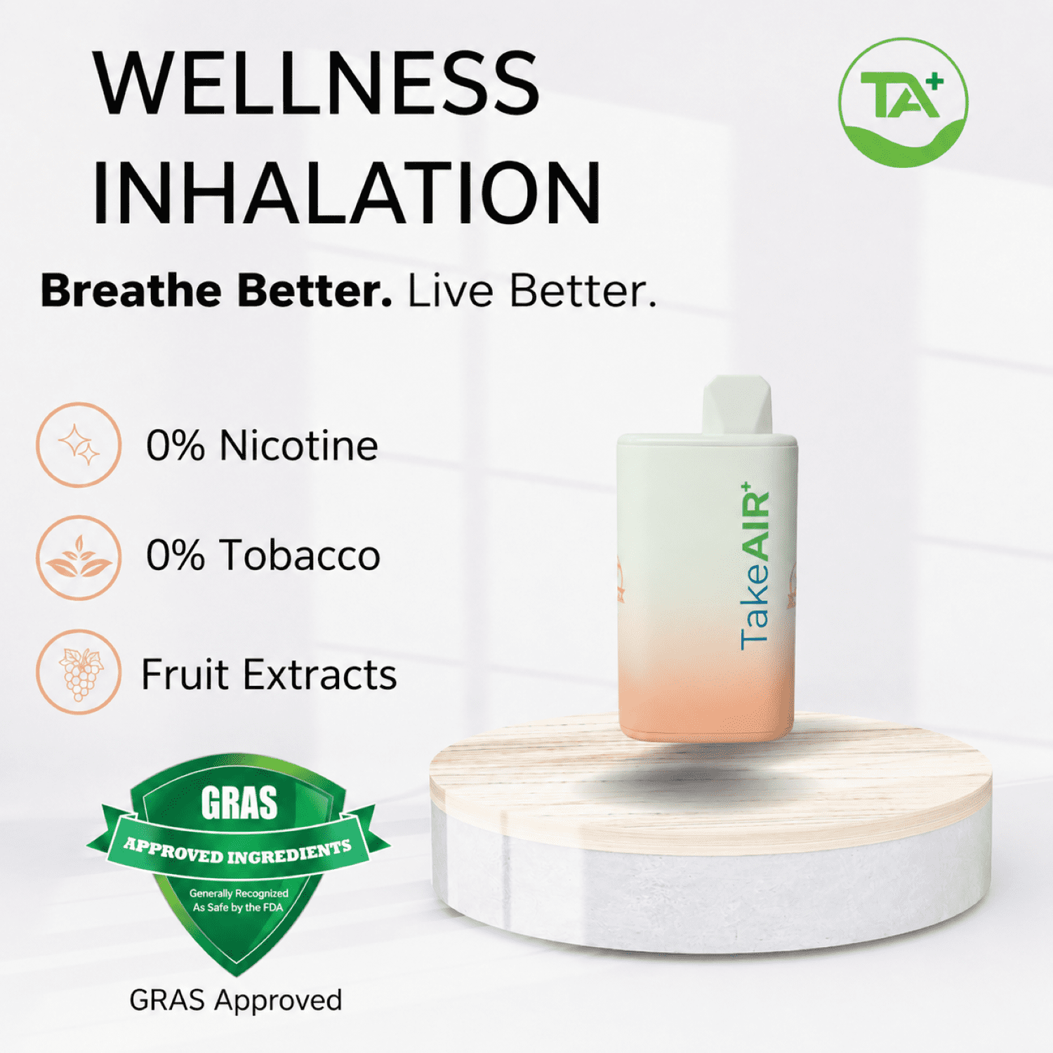 TakeAIR+ Nicotine-Free Diffuser Over 4K Puffs, All Natural, Smokeless Inhaler, Lychee