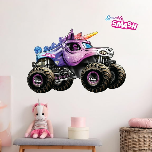 Monster Jam Sparkle Smash Truck Wall Decal - Large 21" Wide Monster Truck Wall Vinyl Stickers Bedroom Decorations - Peel and Stick Room Decor