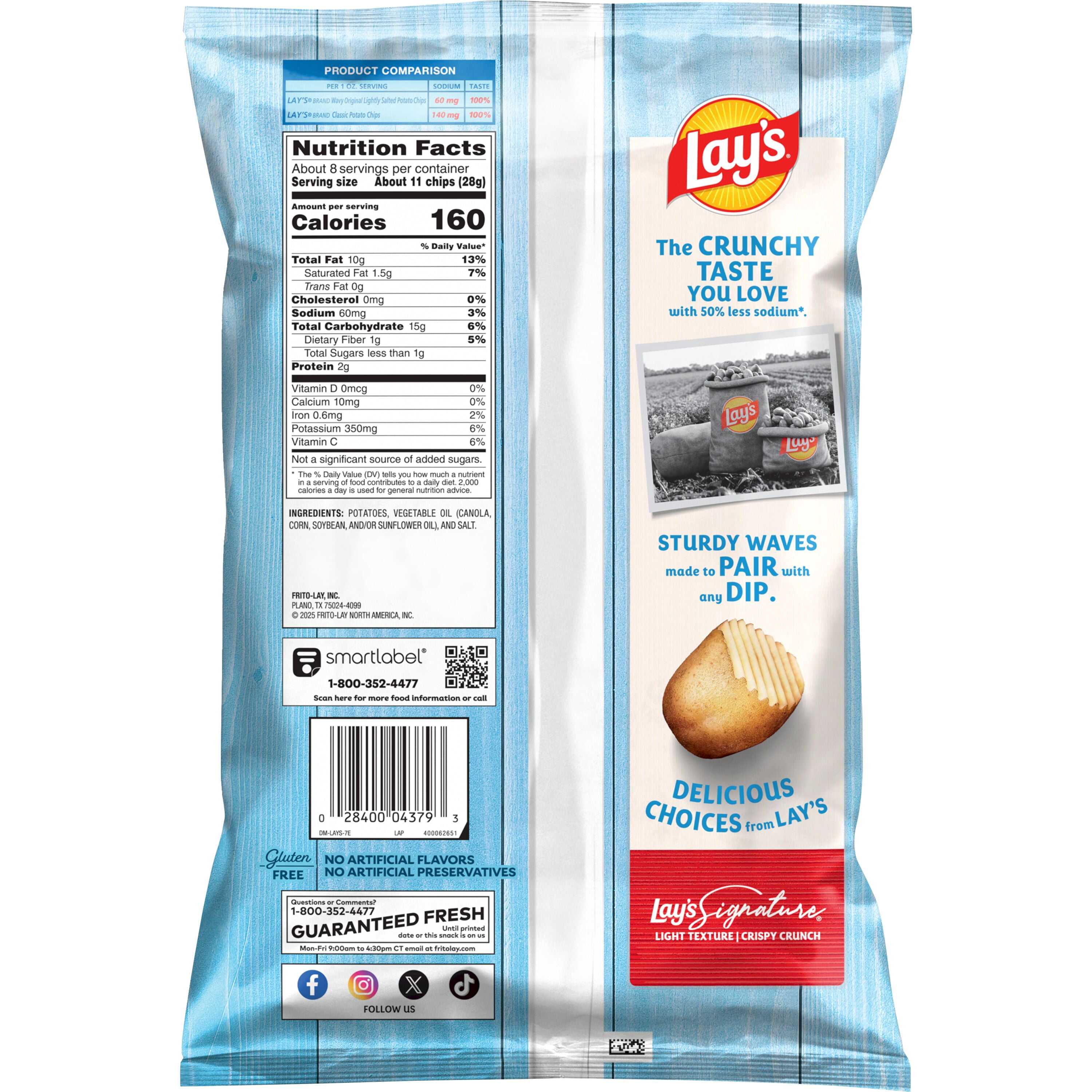 (4 pack) Lay's Wavy Potato Chips Lightly Salted Snack Chips, 7.5 Ounce Bag