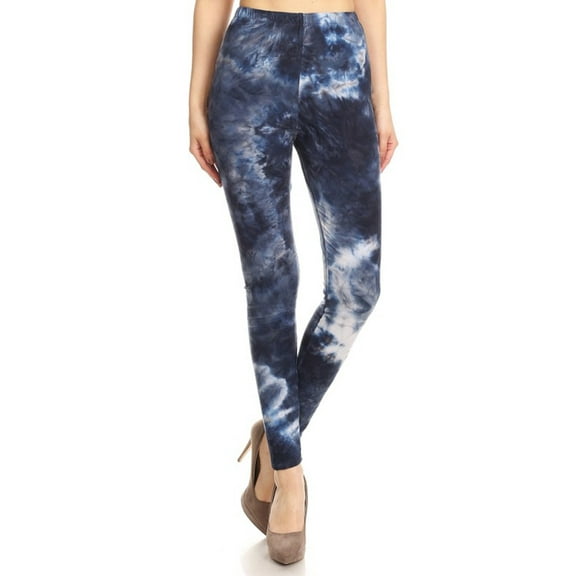 Womens Elastic High Waist Ultra Soft Regular Size Deep Ocean Tie Dye Print Leggings (One Size)