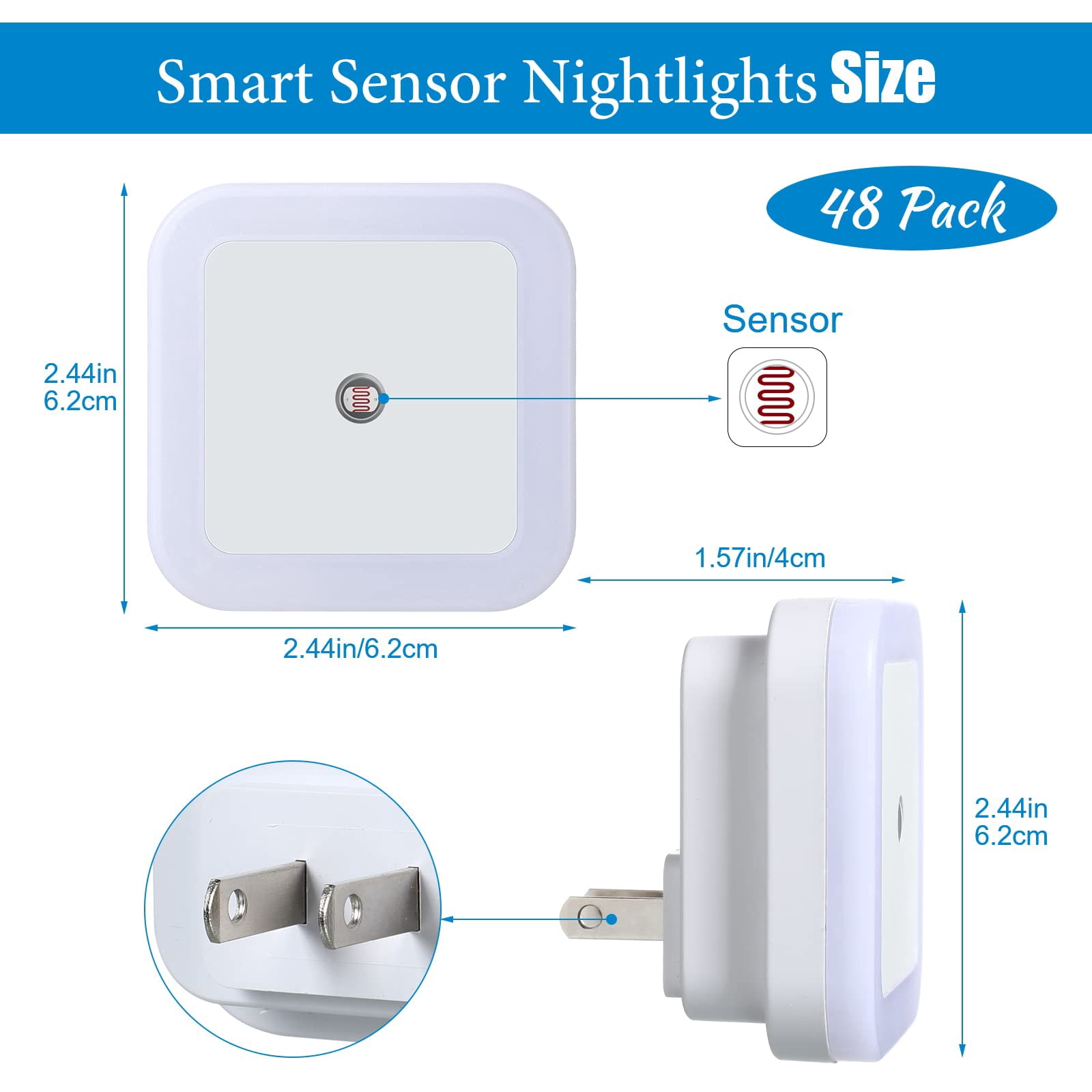 48 Pack Led Night Lights Plug Into Wall Smart Sensor Automatic Lamp Nightlights Accessories For Bedroom Bathroom Toilet Stairs Kitchen Hallway(white)
