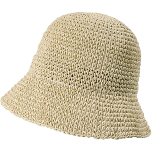 Straw Bucket Hat for Women Summer Sun Protection Braided Fisherman Hat Wide Brim Foldable Roll up Floppy Bucket Cap