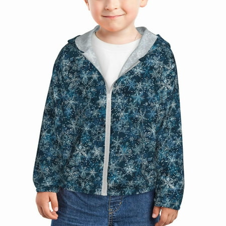 

Zeuib Blue and White Gradient Snowflake Print Girls & Boys Sun Protection Hoodie with UPF 50+ Children’s Quick-Dry Jacket Perfect for Outdoor Activities-2 Years
