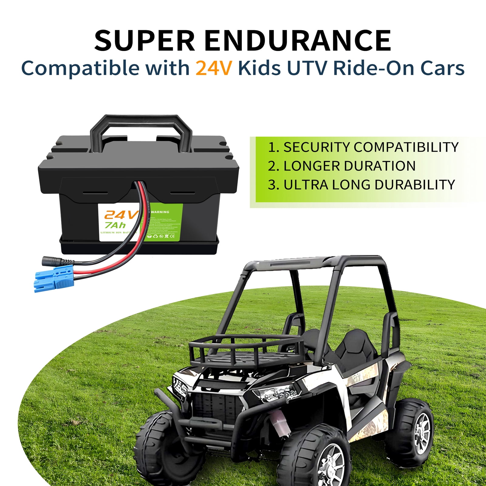24V 7AH Lithium Battery for Ride-On Cars & Toys, Compatible with Dynacraft Realtree 24V UTVs- Lightweight & Long-Lasting, with 2A Fast Charger,Size: 8.5x4.2x4.5 inches