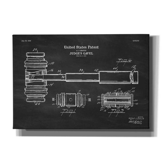 Epic Graffiti "Judge's Gavel Blueprint Patent Chalkboard" Giclee Canvas Wall Art, 26"x18"