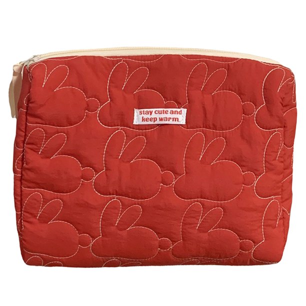 Bolsa de maquillaje de conejo lindo para mujer, bolsa de cosméticos acolchada de algodón de gran capacidad para niña