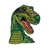 Gwen Studios Embroidered Green T-Rex Dinosaur Iron-on Patch Applique, 2.6" x 3.5"