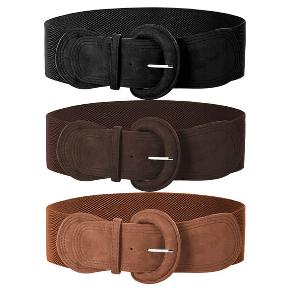 SUOSDEY Women's Elastic Wide Belt Suede Stretchy Wasit Belt for dresses 3 Pack