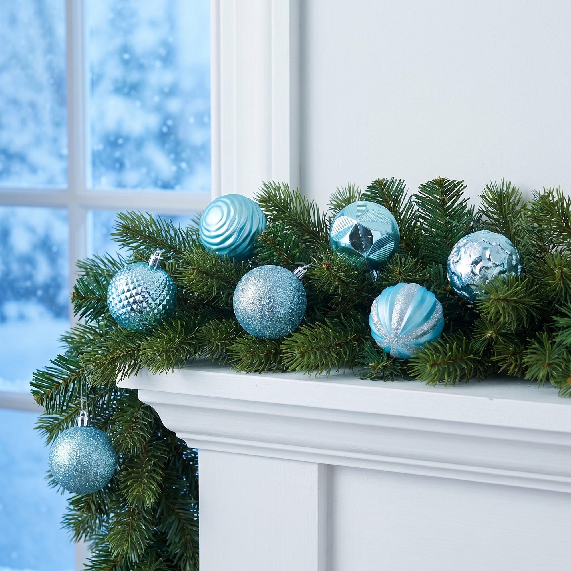 Unique Bargains 6Pcs Painted Electroplated Balls Shatterproof Ornaments Blue 2.4"