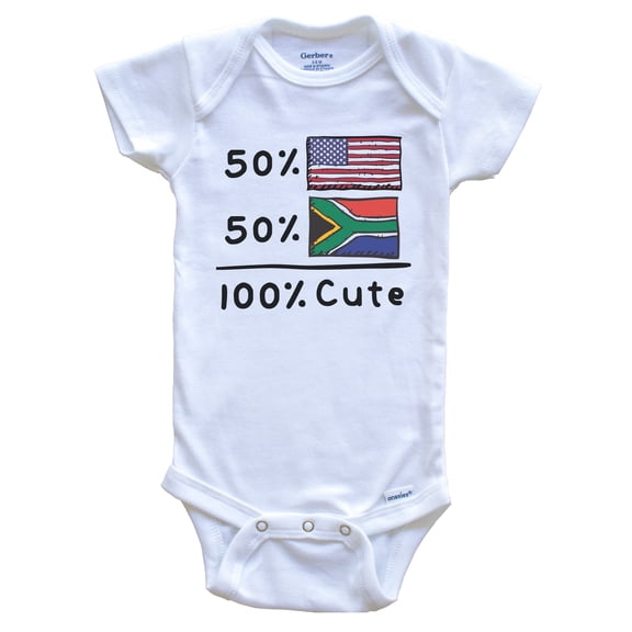 50% American 50% South African 100% Cute South Africa Flag Baby Bodysuit, 0-3 Months White