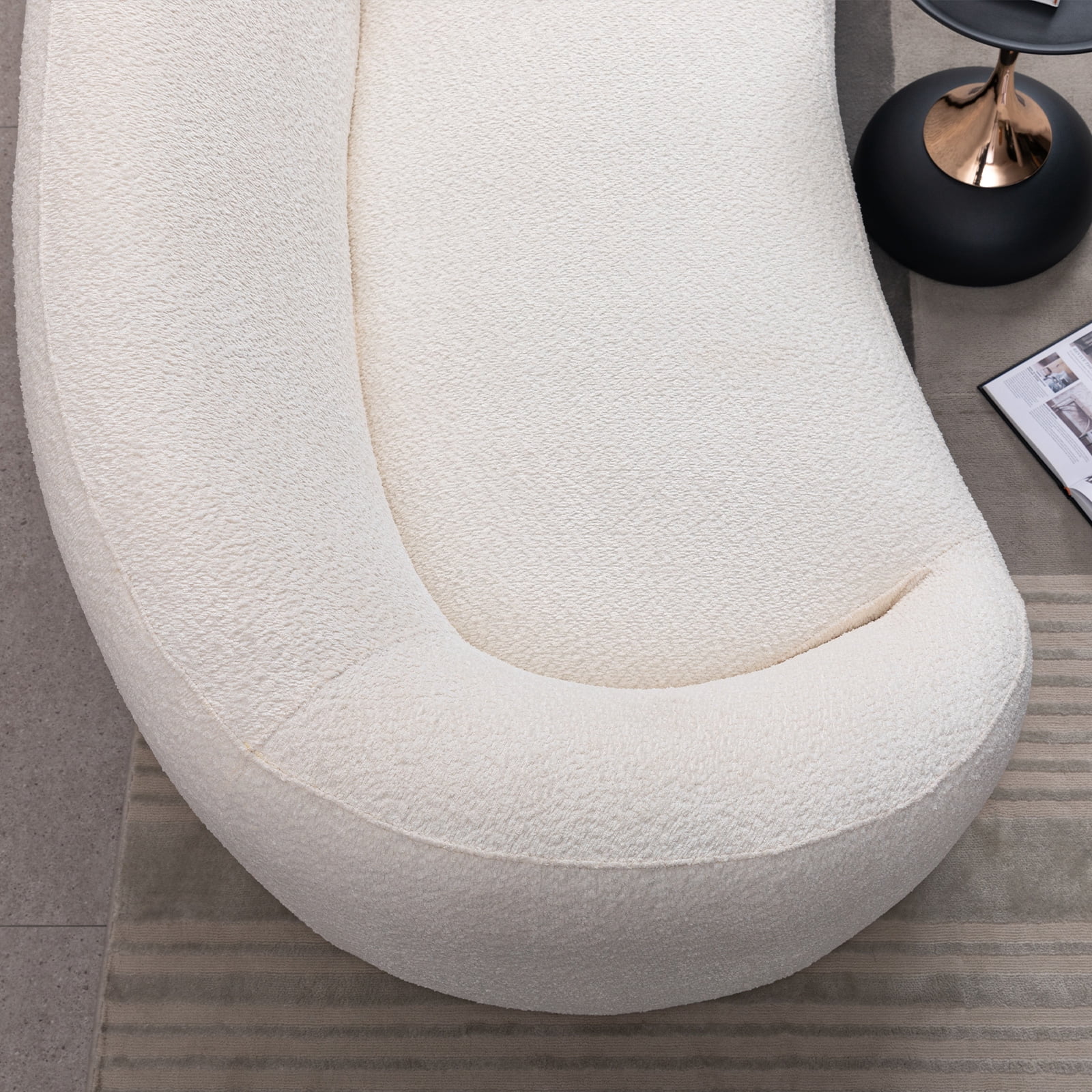 MAYEERTY 93.31" Minimalist Curved Sofa, 3 Seater, White Boucle Fleece Upholstered Sofa, Tight Curved Back Cloud Couch for Living Room Apartment Office, White
